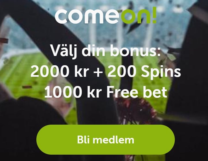 ComeOn Bonuskod - välkomstbonus