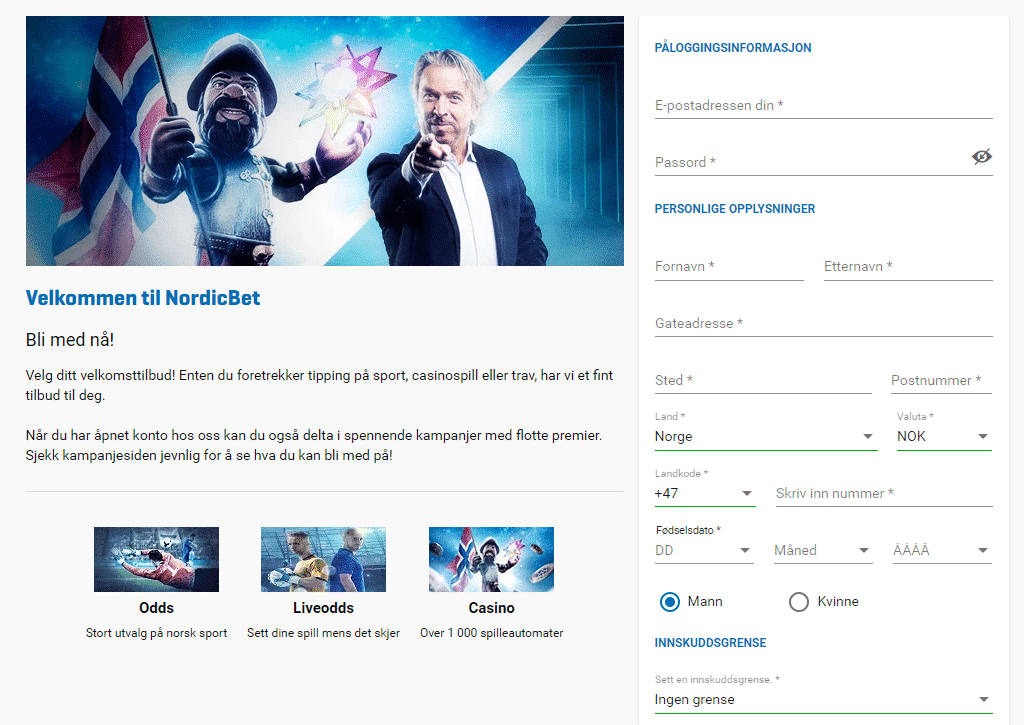 Registreringsprosessen hos NordicBet bonuskode
