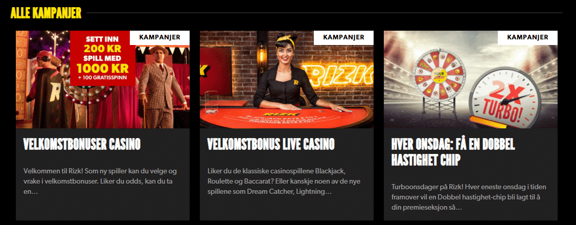 Rizk Bonuskode - De forskjellige bonusene