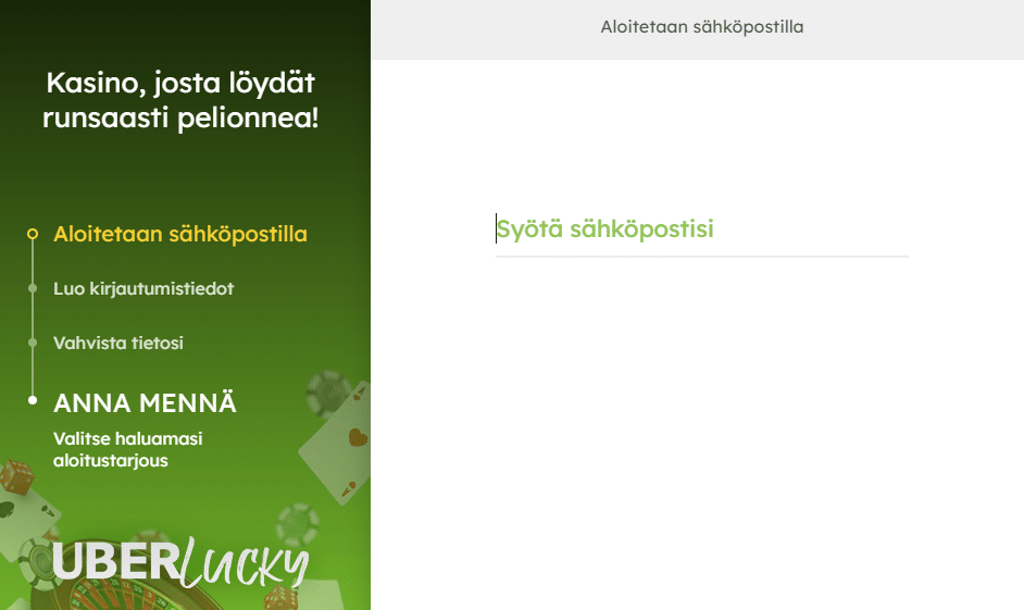 Rekisteröidy käyttämällä Uberlucky bonuskoodi