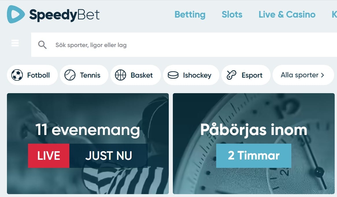 Omsömen Speedybet Tillgängliga spel och sporter