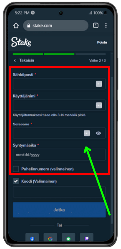 stake bonuskod Stake formulär
