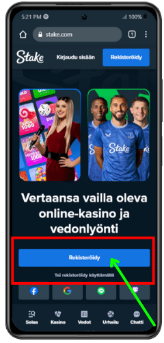 Klicka på Sign up Stake.com Stake.com site